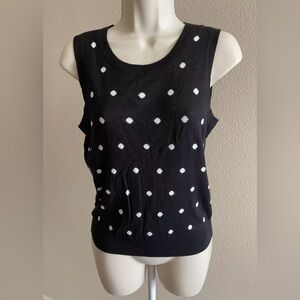 Halogen Womens Black & White Polka Dot Sleeveless Round Neck Soft Slim Blouse MP